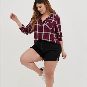 Torrid Lizzie Rayon Twill Button-Up Long Sleeve Shirt, Liv Plaid size 3